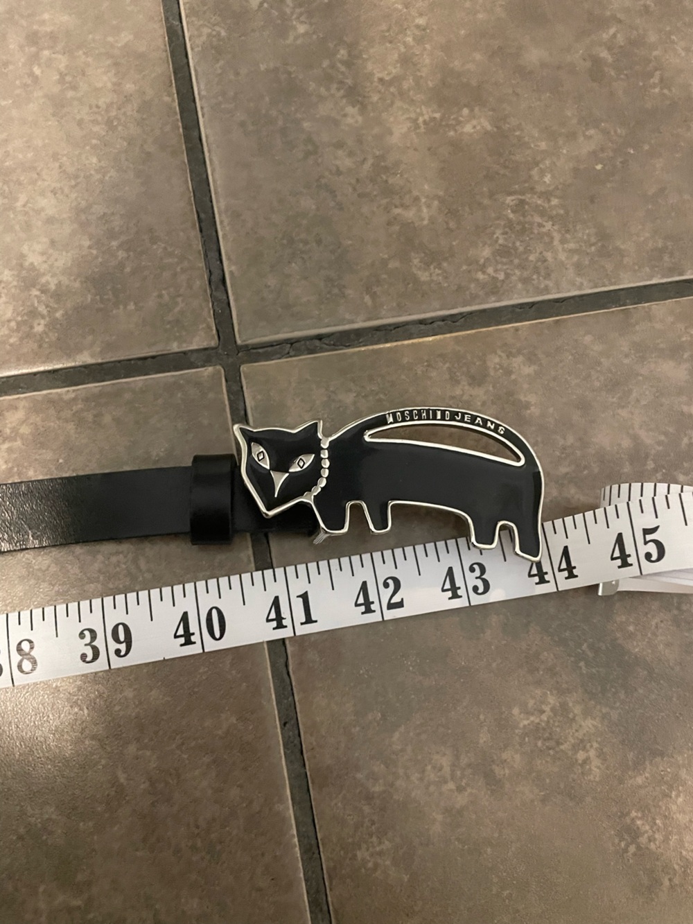 Moschino Black Cat Enamel Belt with Silver Trim